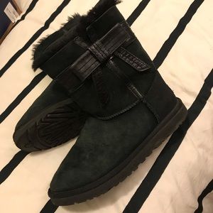 Black UGGs with leather bow